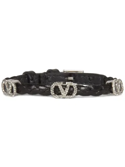 Valentino Garavani Vlogo Leather Bracelet In Black