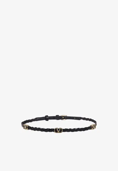 Valentino Garavani Vlogo Leather Braided Choker In Black