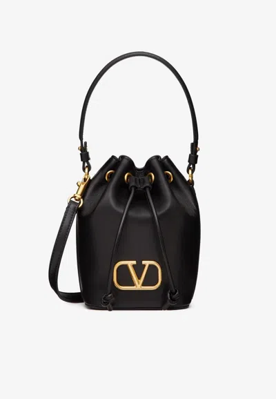 Valentino Garavani Vlogo Leather Bucket Bag In Black
