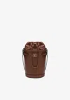 Valentino Vlogo Signature Leather Bucket Bag Strap In Brown