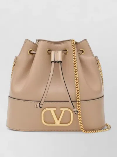 Valentino Garavani Vlogo Leather Bucket Bag Chain Strap In Brown