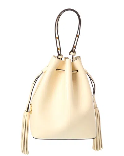 Valentino Garavani Valentino Vlogo Leather Bucket Bag In White