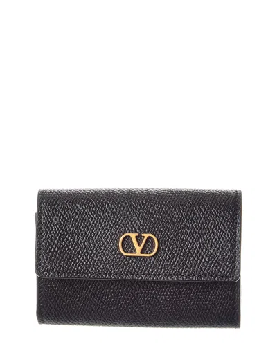Valentino Garavani Valentino Vlogo Leather Card Case In Black