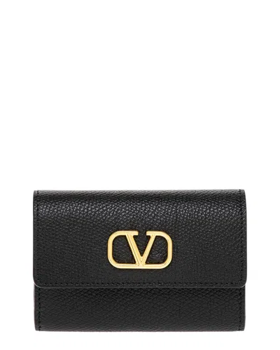 Valentino Garavani Trifold Leather Business Card Holder In Black