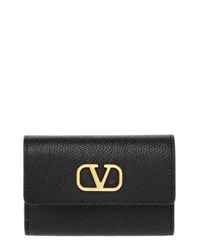 Valentino Garavani Trifold Leather Business Card Holder In Black