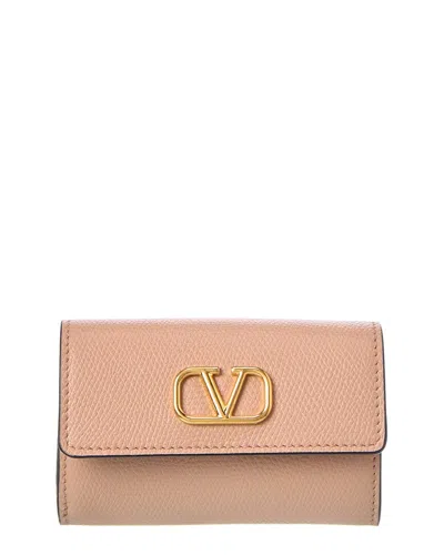Valentino Garavani Valentino Vlogo Leather Card Case Wallet In Pink