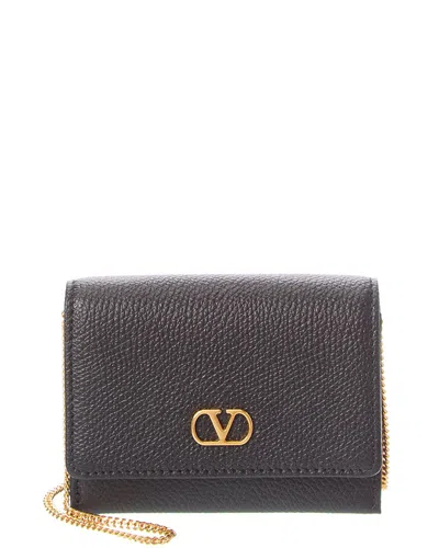Valentino Garavani Valentino Vlogo Leather Card Holder In Black