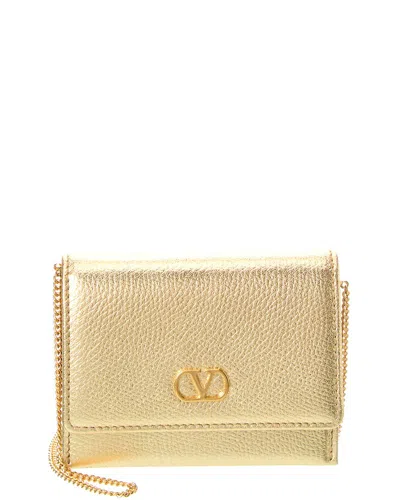 Valentino Garavani Valentino Vlogo Leather Card Holder In Gold