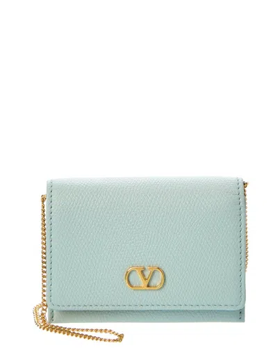 Valentino Garavani Valentino Vlogo Leather Card Holder In Grey