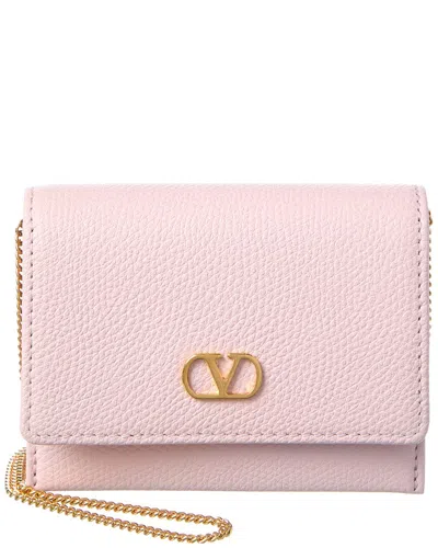 Valentino Garavani Valentino Vlogo Leather Card Holder In Pink