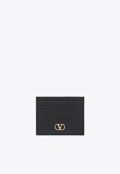 Valentino Garavani Vlogo Leather Cardholder In Black