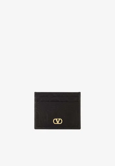 Valentino Garavani Vlogo Leather Cardholder In Black
