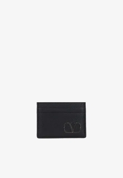 Valentino Garavani Vlogo Leather Cardholder In Black