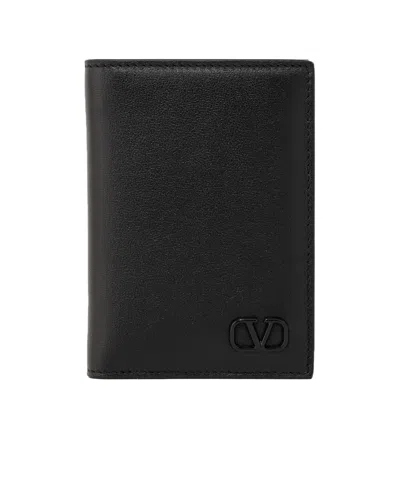 Valentino Garavani Vlogo Leather Cardholder In Black