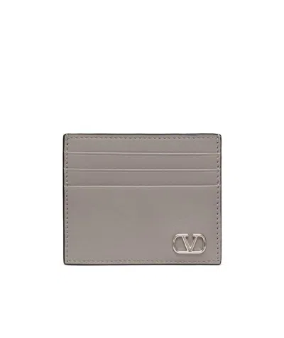 Valentino Garavani Vlogo Leather Cardholder In Gray