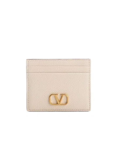 Valentino Garavani Vlogo Leather Cardholder In Nude