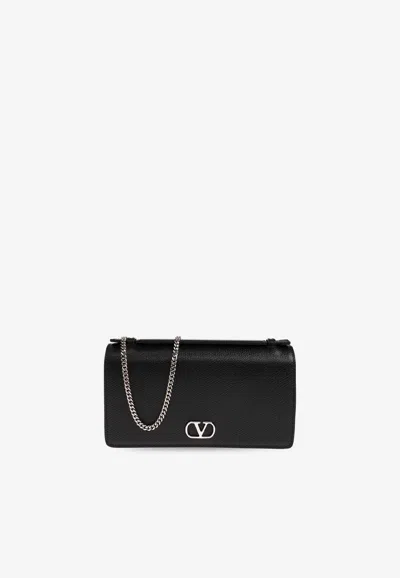 Valentino Garavani Vlogo Leather Chain Clutch In Black