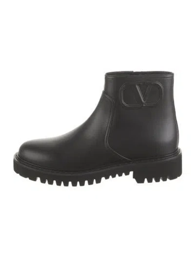 Pre-owned Valentino Garavani Vlogo Leather Chelsea Boots W/ Tags In Black