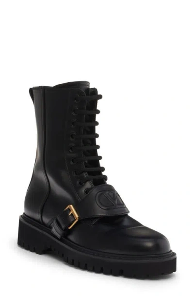 Valentino Garavani Valentino Vlogo Leather Combat Boot In Black