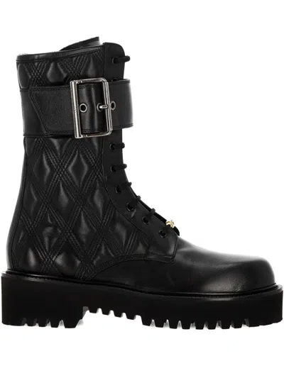 Valentino Garavani Vlogo Leather Combat Boots In Black