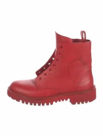 Pre-owned Valentino Garavani Vlogo Leather Combat Boots In Red