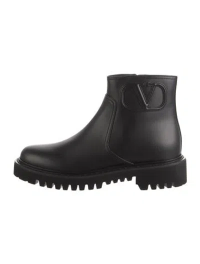 Pre-owned Valentino Garavani Vlogo Leather Combat Boots W/ Tags In Black