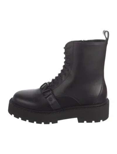 Pre-owned Valentino Garavani Vlogo Leather Combat Boots W/ Tags In Black
