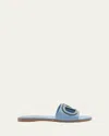 Valentino Garavani Blue Vlogo Cutout Slides In Ztl Popeline Blue
