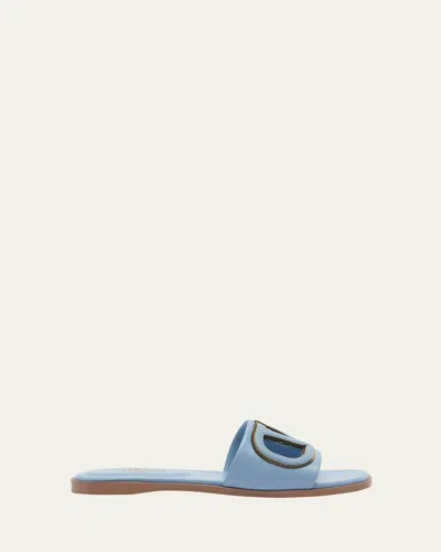 Valentino Blue Vlogo Cutout Slides In Popeline Blue Antique
