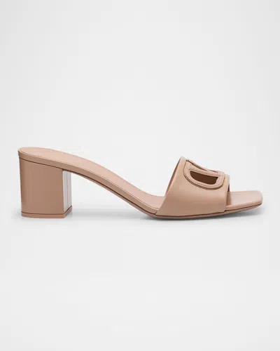 Valentino Garavani Vlogo Leather Cutout Slide Sandals In Rose Cannelleantique Brass
