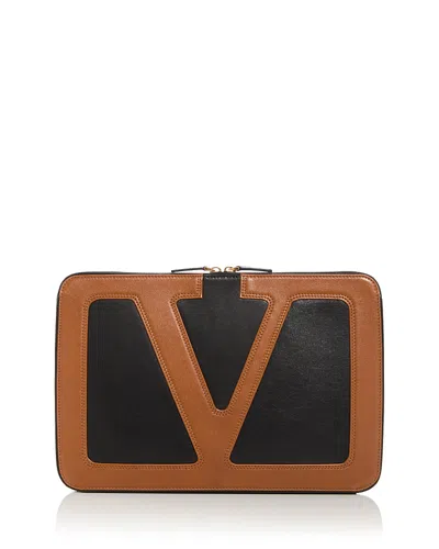Valentino Garavani Vlogo Leather Document Case In Nero/spice