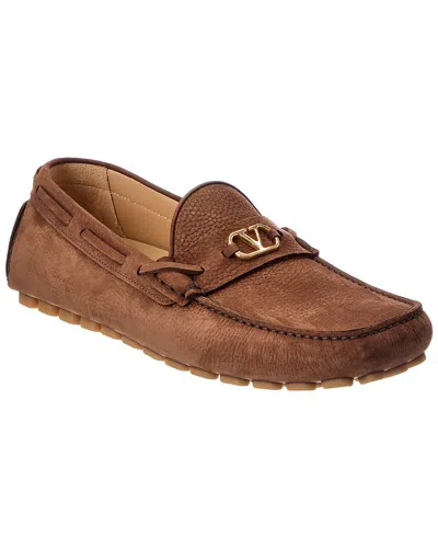 Valentino Garavani Valentino Vlogo Leather Driver In Brown