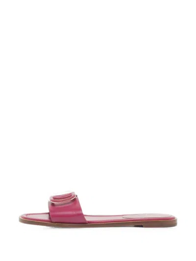 Pre-owned Valentino Garavani Vlogo Leather Flat Sandals In Pink