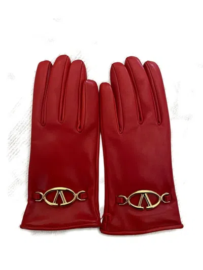 Valentino Garavani Vlogo Leather Gloves In Red