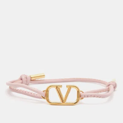 Pre-owned Valentino Garavani Vlogo Leather Gold Tone Bracelet