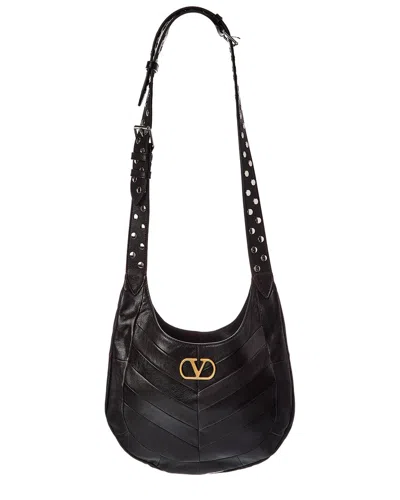 Valentino Garavani Valentino Vlogo Leather Hobo Bag In Black
