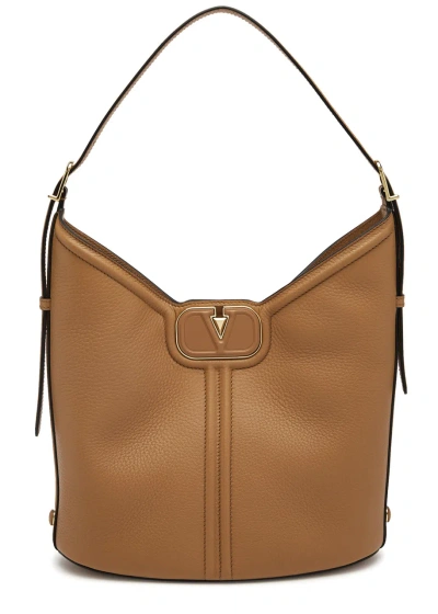 Valentino Garavani Vlogo Leather Hobo Bag In Tan