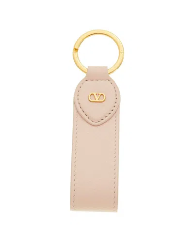 Valentino Garavani Valentino Vlogo Leather Keychain In Pink