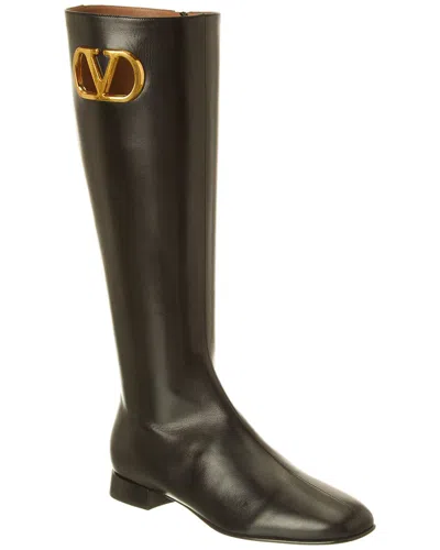 Valentino Garavani Valentino Vlogo Leather Knee-high Boot In Black