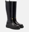 Valentino Vitello Brass Vlogo Leather Knee-high Boots In Black