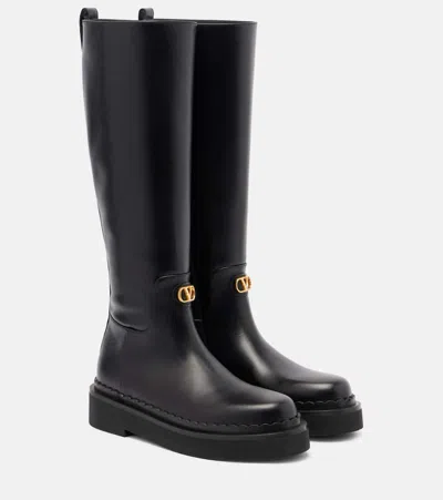 Valentino Garavani Vlogo Leather Knee-high Boots In Black