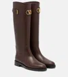 Valentino Leather Signature Vlogo Riding Boots 30 In Brown