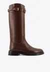 Valentino Leather Signature Vlogo Riding Boots 30 In Brown