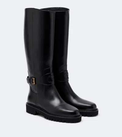 Valentino Garavani Vlogo Leather Knee-high Boots In Black