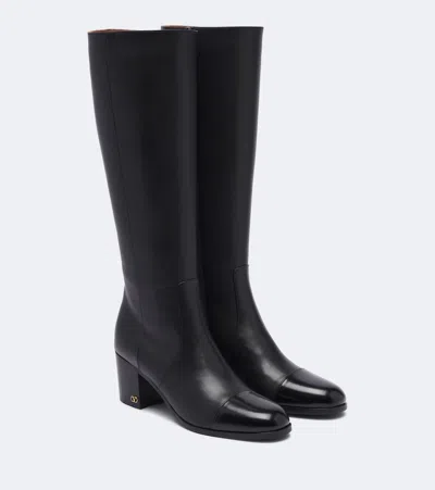 Valentino Garavani Vlogo Leather Knee-high Boots In Black