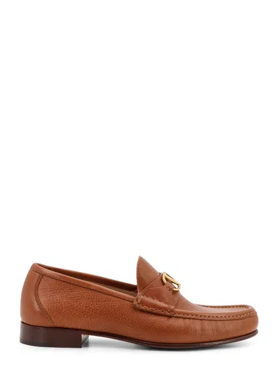 Valentino Garavani V-logo Embellished Full-grain Nubuck Loafers In Brown