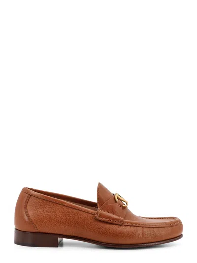Valentino Garavani V-logo Embellished Full-grain Nubuck Loafers In Brown