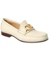 Valentino Ivory Leather Loafer With Golden Metal V Logo In White