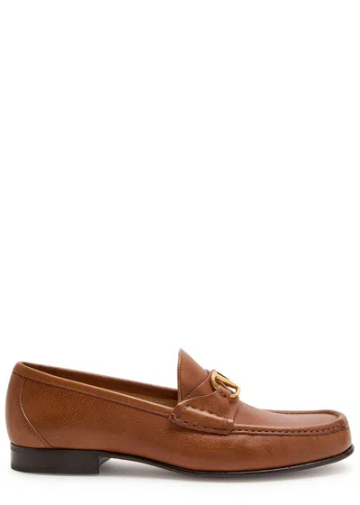 Valentino Garavani Valentino Vlogo Leather Loafers In Brown