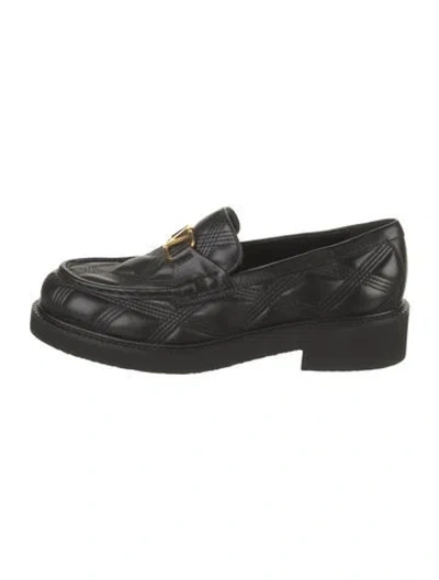 Pre-owned Valentino Garavani Vlogo Leather Loafers In Black